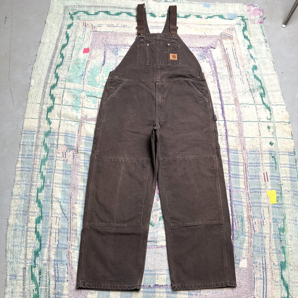 Carhartt Overalls Mens 40x30 Brown Duck Canvas Bib Double Knee Workwear R06 DKB
